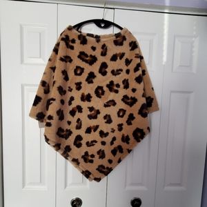 Faux Fur Animal Print Poncho NWT
